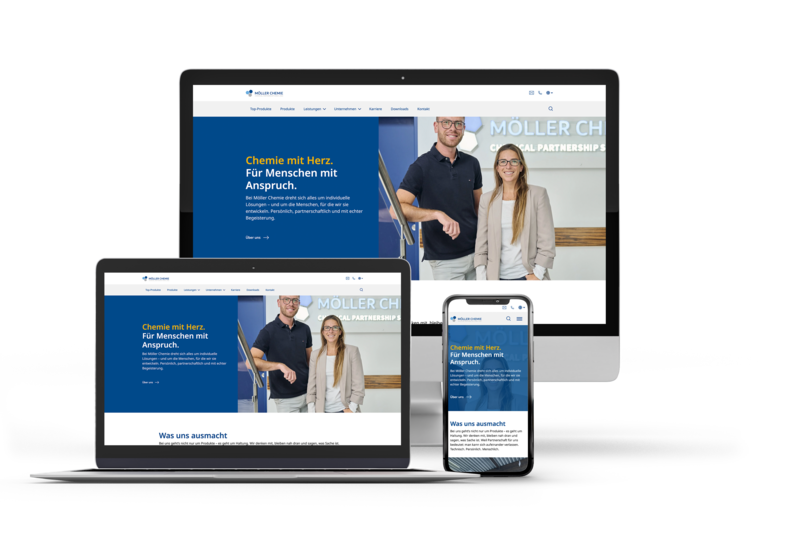 Neue TYPO3-Website von Möller Chemie auf Desktop, Tablet und Smartphone
