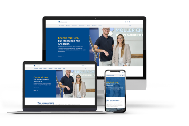Neue TYPO3-Website von Möller Chemie auf Desktop, Tablet und Smartphone