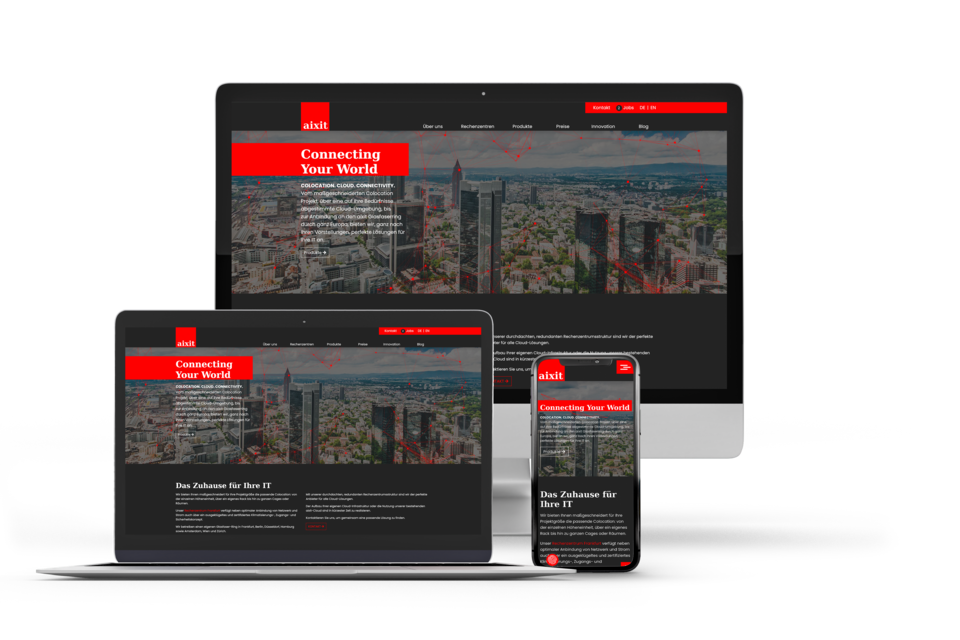 Responsive Typo3 Website für den IT-Dienstleister aixit – modernes Webdesign und technische Umsetzung durch Cows Online.